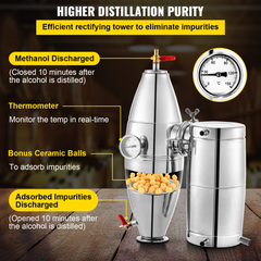 VEVOR 30L 7.9Gal Water Alcohol Distiller 304 Stainless Steel Alcohol Distiller Home Kit Moonshine Wine Making Boiler with Thermometer (30L Distiller)