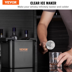 VEVOR Ice Ball Maker, Crystal Clear Ice Ball Maker 2.36inch Ice Sphere Maker with Storage Bag and Ice Clamp, Round Clear Ice Cube 2-Cavity Ice Press Maker for Whiskey Scotch Cocktail Brandy