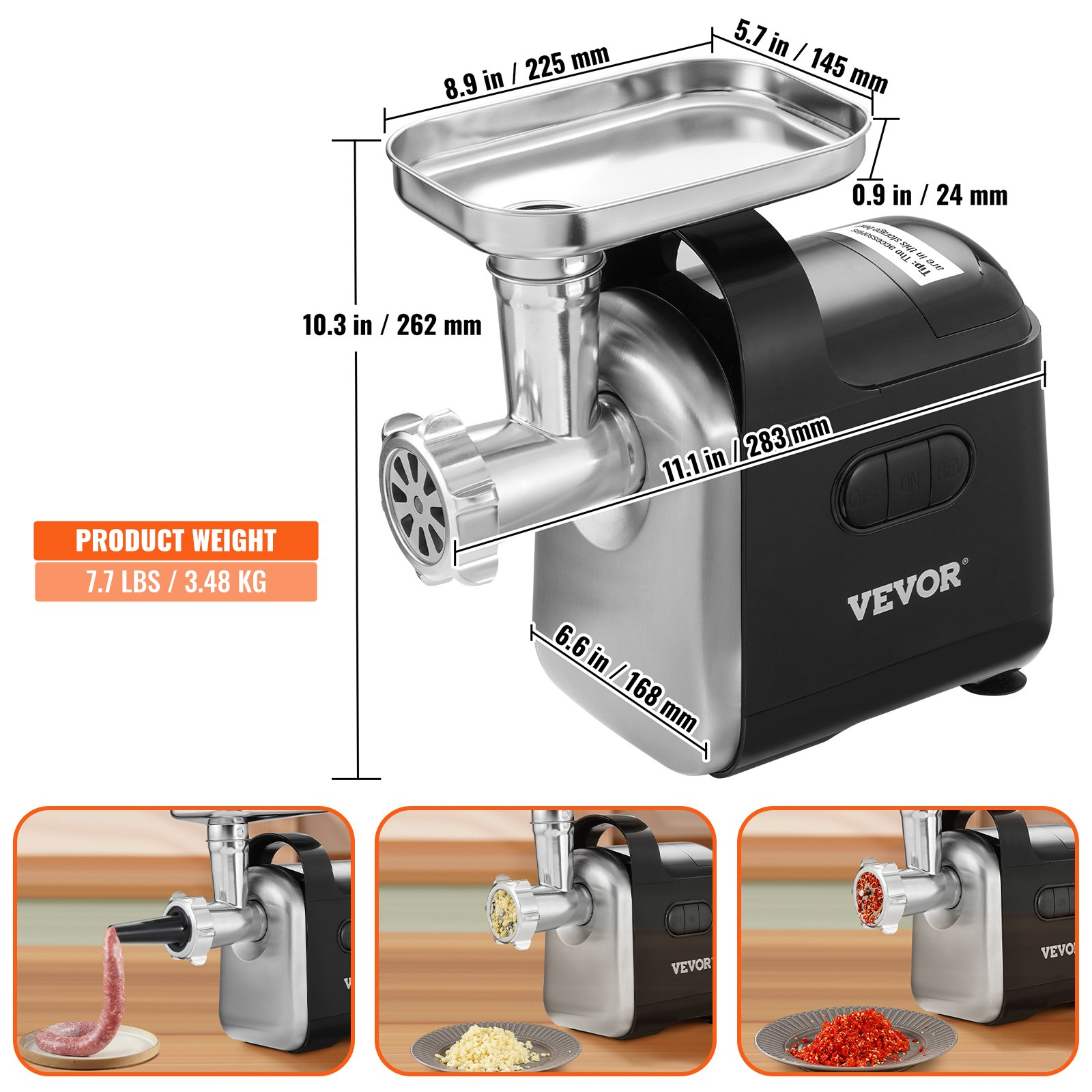 VEVOR Electric Meat Grinder, 6.6 Lb/Min, 550W（2200W MAX) Industrial Meat Mincer with 2 Blade, 3 Grinding Plates, Sausage Maker & Kubbe Kit ABS + Stainless Steel Commercial Meat Grinder, ETL Listed