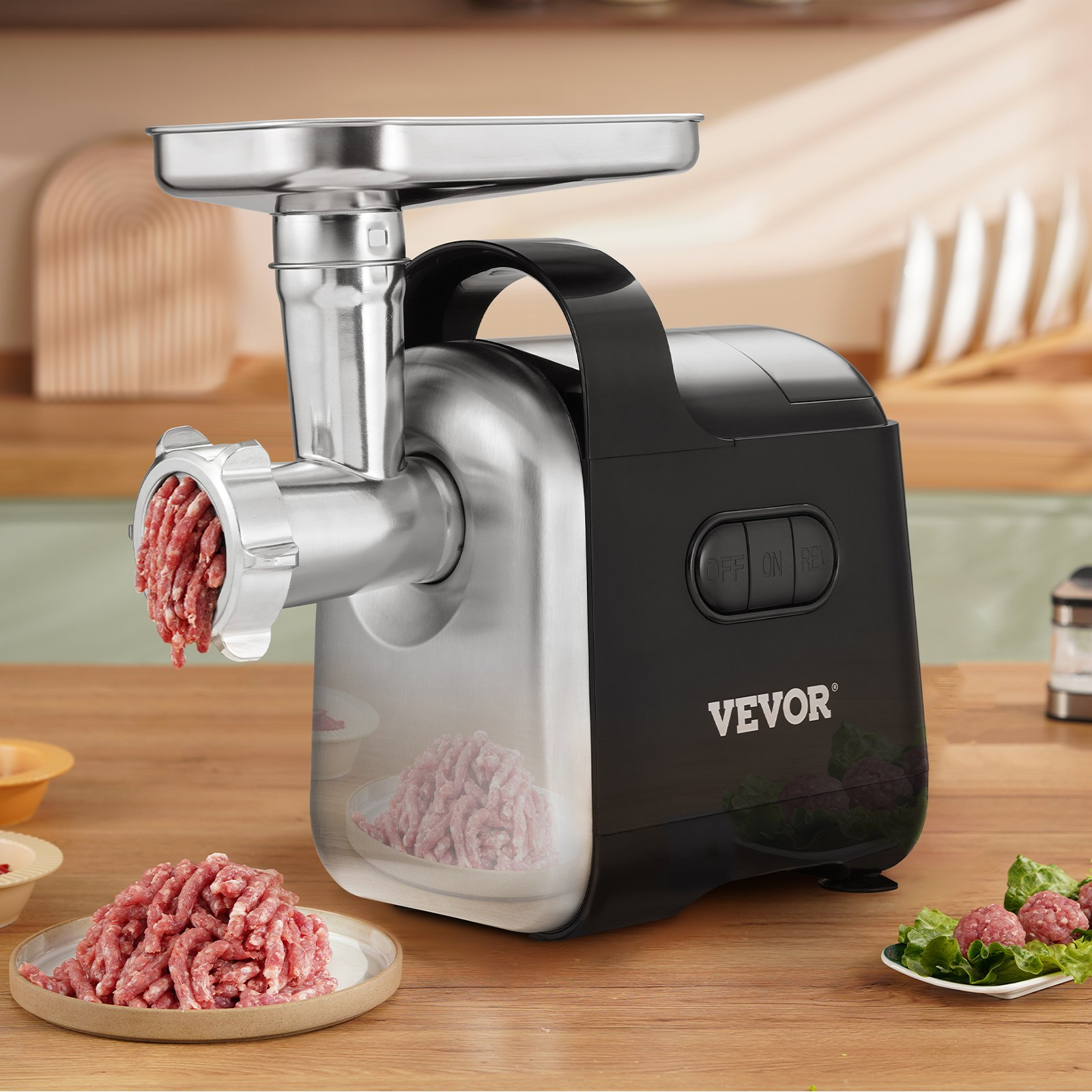 VEVOR Electric Meat Grinder, 6.6 Lb/Min, 550W（2200W MAX) Industrial Meat Mincer with 2 Blade, 3 Grinding Plates, Sausage Maker & Kubbe Kit ABS + Stainless Steel Commercial Meat Grinder, ETL Listed