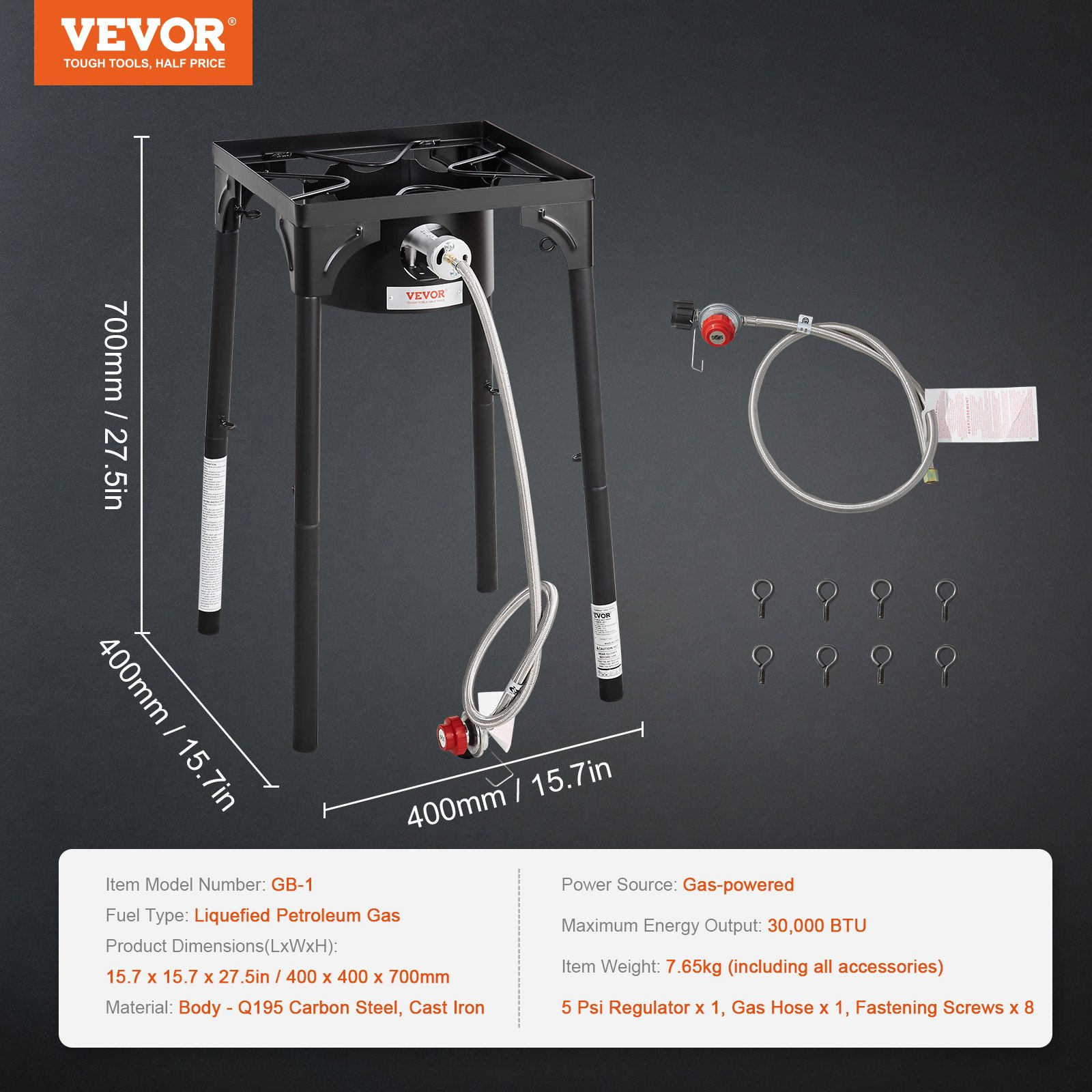 VEVOR Single Burner Outdoor Camping Stove, 30,000-BTU Camping Modular Cooking Stove, Heavy Duty Carbon Steel Gas Cooker with Detachable Legs Stand & PSI Regulator, for BBQ Home Camp Patio RV Cooking