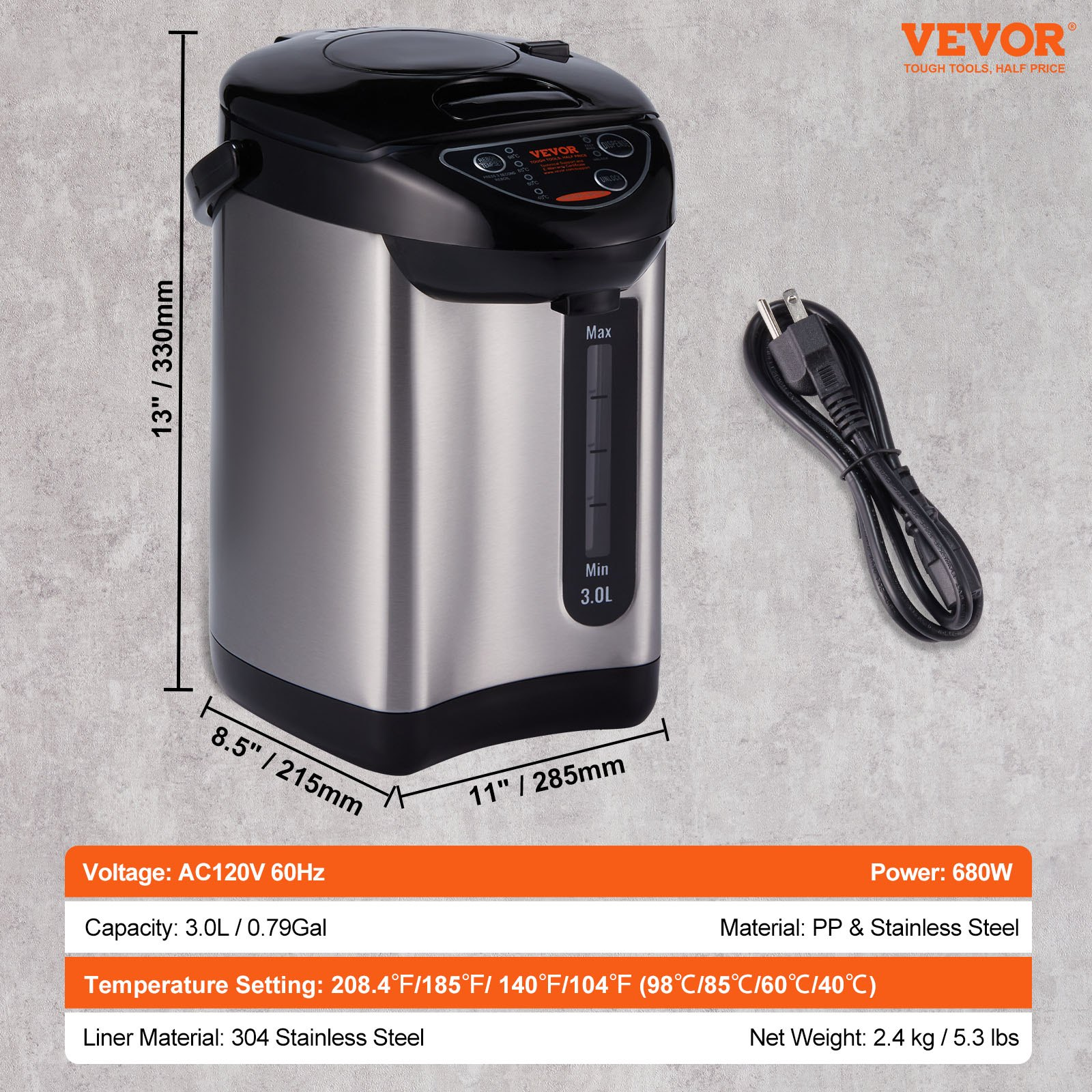 VEVOR Instant Hot Water Dispenser 3L/102oz Electric Countertop Water Dispenser