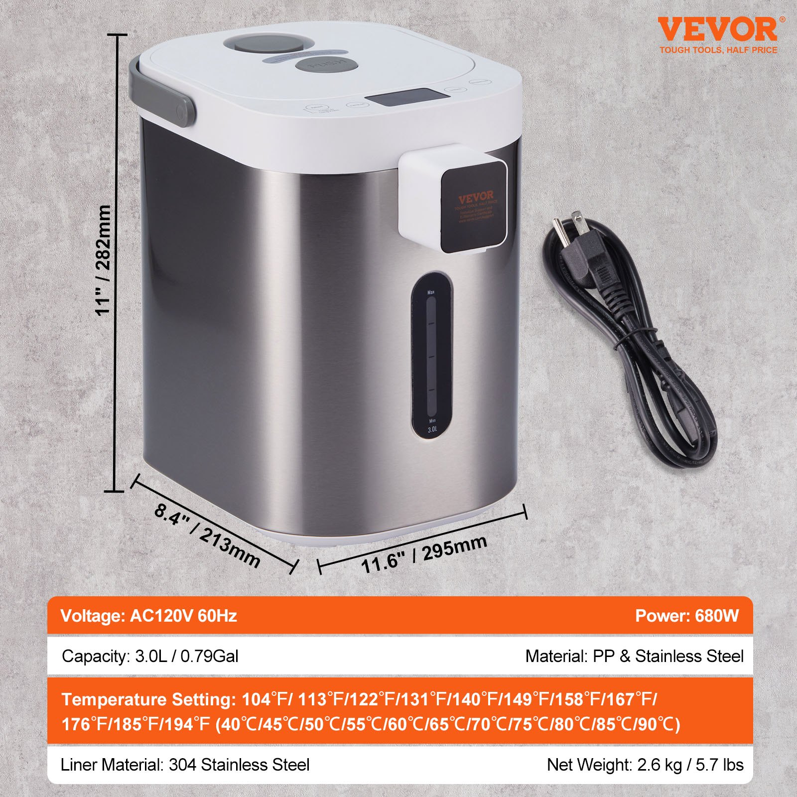 VEVOR Instant Hot Water Dispenser 3L/102oz Electric Countertop Water Dispenser