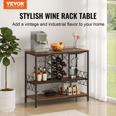 VEVOR Industrial Bar Cabinet Wine Bar Home Table with Wine Rack & Glass Holder