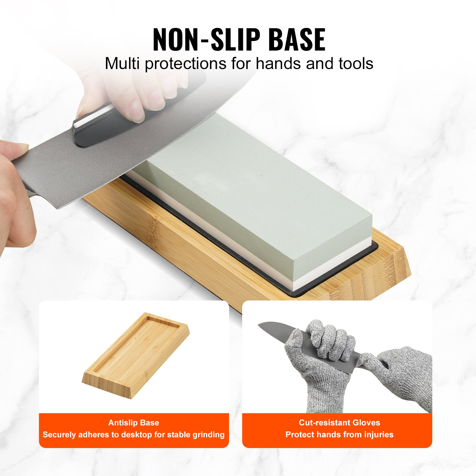 VEVOR Whetstone Knife Sharpening Kit, 2 Dual-Sided Grit Whetstones 400/1000 3000/8000, 10PCS Knife Sharpener Kit with 3 Non-Slip Bases, Flattening Stone, Angle & Honing Guide for All Knives, Scissors