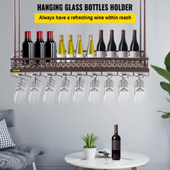 VEVOR Ceiling Wine Glass Rack, 35.8 x 13 inch Hanging Wine Glass Rack, 18.9-35.8 inch Height Adjustable Hanging Wine Rack Cabinet, Coppery Wall-Mounted Wine Glass Rack Perfect for Bar Cafe Kitchen