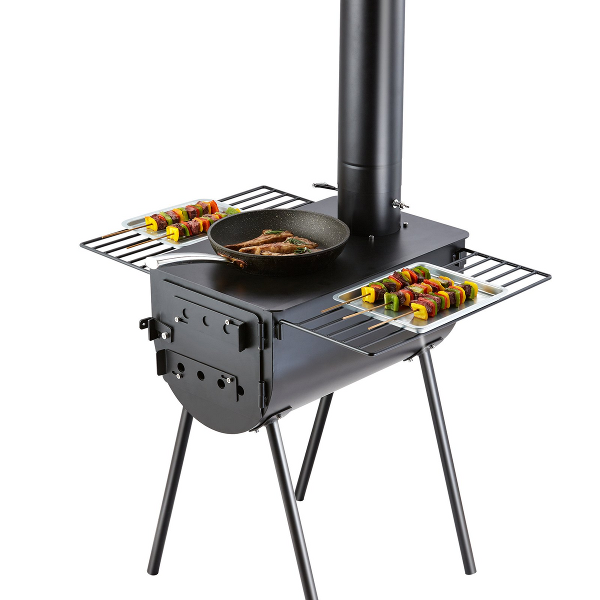 VEVOR Wood Stove, 118 inch, Alloy Steel Camping Tent Stove, Portable Wood Burning Stove with Chimney Pipes & Gloves, 3000in³Firebox Hot Tent Stove for Outdoor Cooking and Heating with 8 Pipes