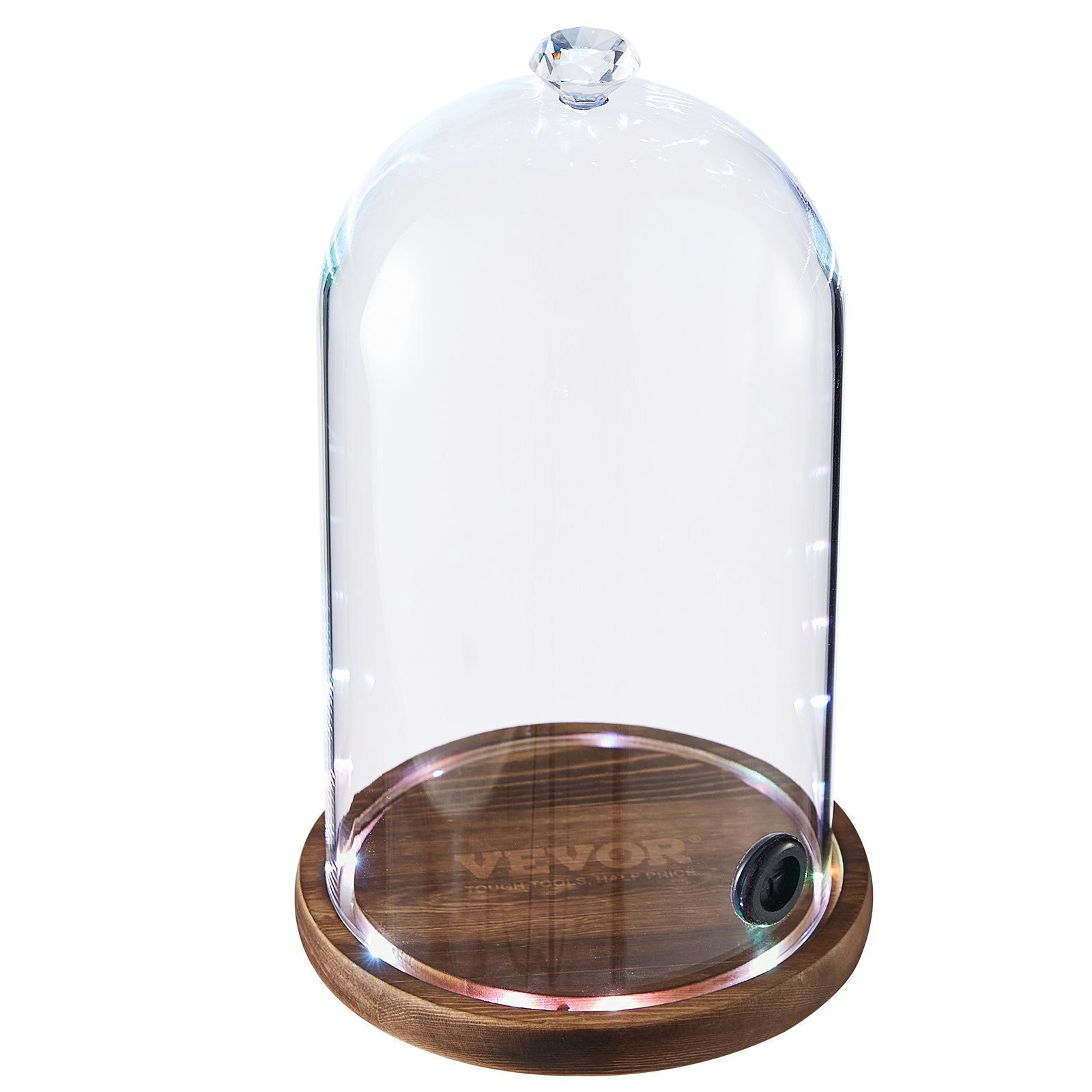 VEVOR Smoking Cloche, 6.9-inch Glass Dome Cover with Wooden Base, Smoker Gun Smoke Infuser Accessory for Plates, Bowls, and Glasses, Specialized Cloche Dome Cover Lid for Cocktails Drinks Foods, Clear