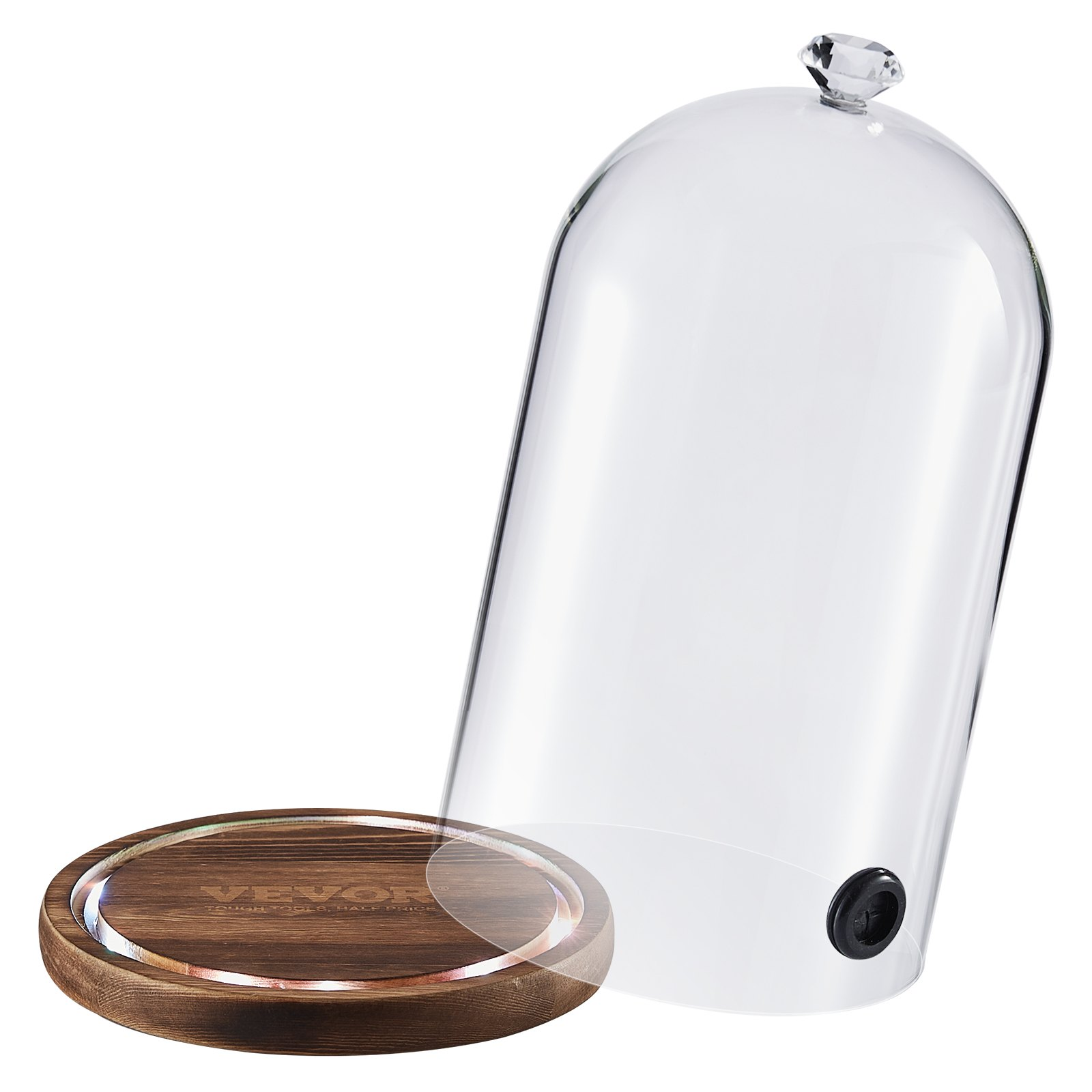 VEVOR Smoking Cloche, 6.9-inch Glass Dome Cover with Wooden Base, Smoker Gun Smoke Infuser Accessory for Plates, Bowls, and Glasses, Specialized Cloche Dome Cover Lid for Cocktails Drinks Foods, Clear