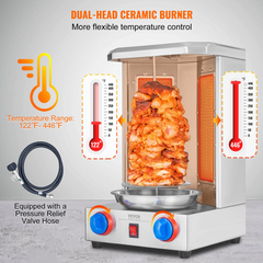 VEVOR Shawarma Grill Machine, 13 lbs Capacity, Chicken Shawarma Cooker Machine with 2 Burners, Gas Vertical Broiler Gyro Rotisserie Oven Doner Kebab Machine, for Home Restaurant Kitchen Parties