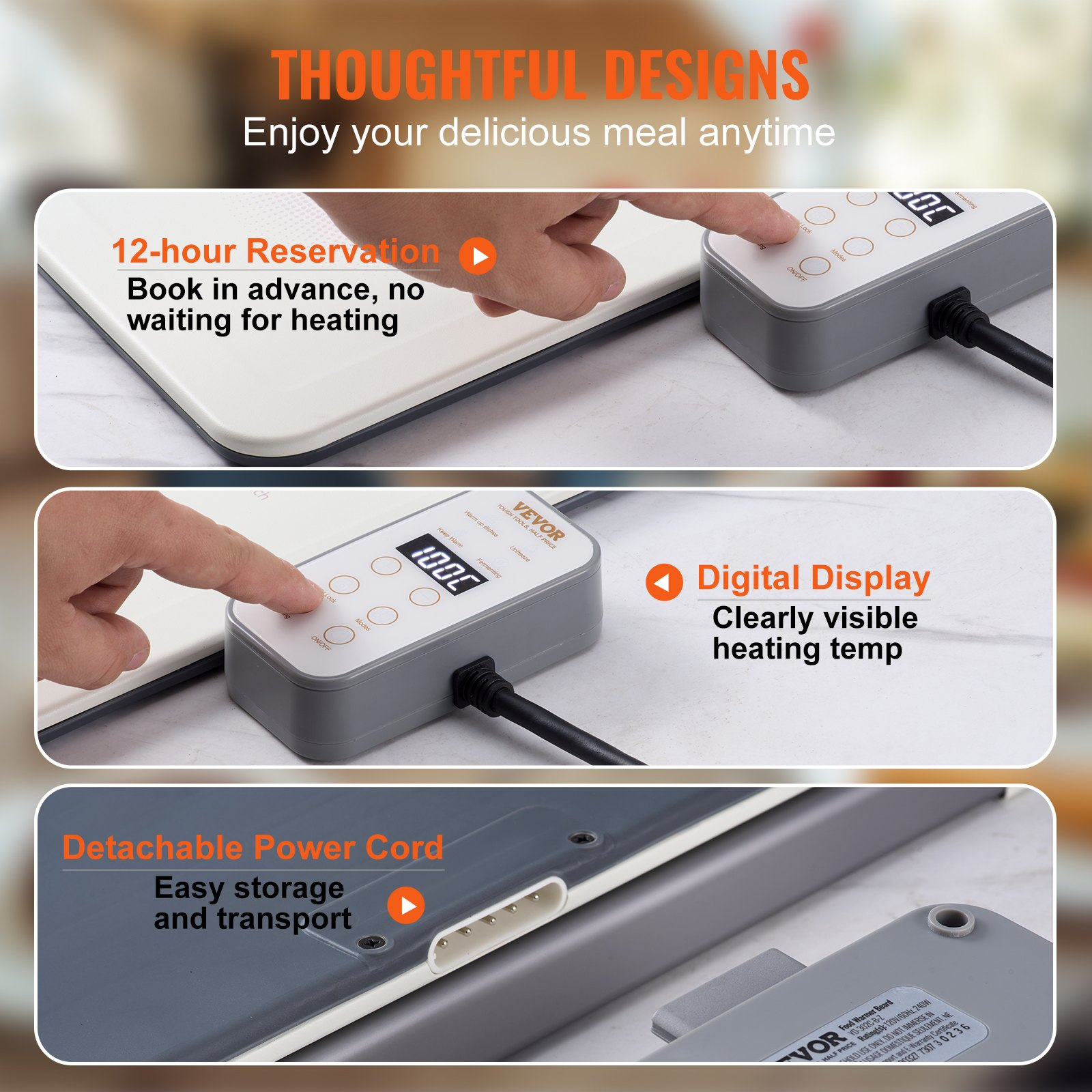 VEVOR Electric Warming Tray, 18.9" x 10.2" Portable Cold Rolled Sheet Heating Tray with Temperature Control (35-100℃), Perfect for Catering, House, Parties, Events, Entertaining and Holiday, White