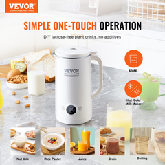 VEVOR Nut Milk Maker 8-in-1 Soy Milk Maker 8-Leaf Blades 600ML 2-18 Hours Timer