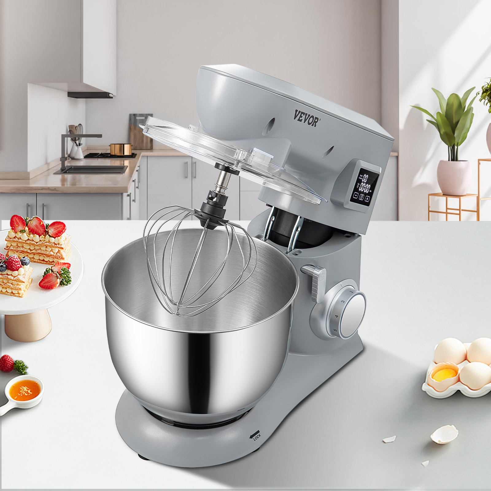 VEVOR 450W Stand Mixer 6-Speed Tilt-Head Dough Mixer 7.4 Qt Bowl 3 Attachments