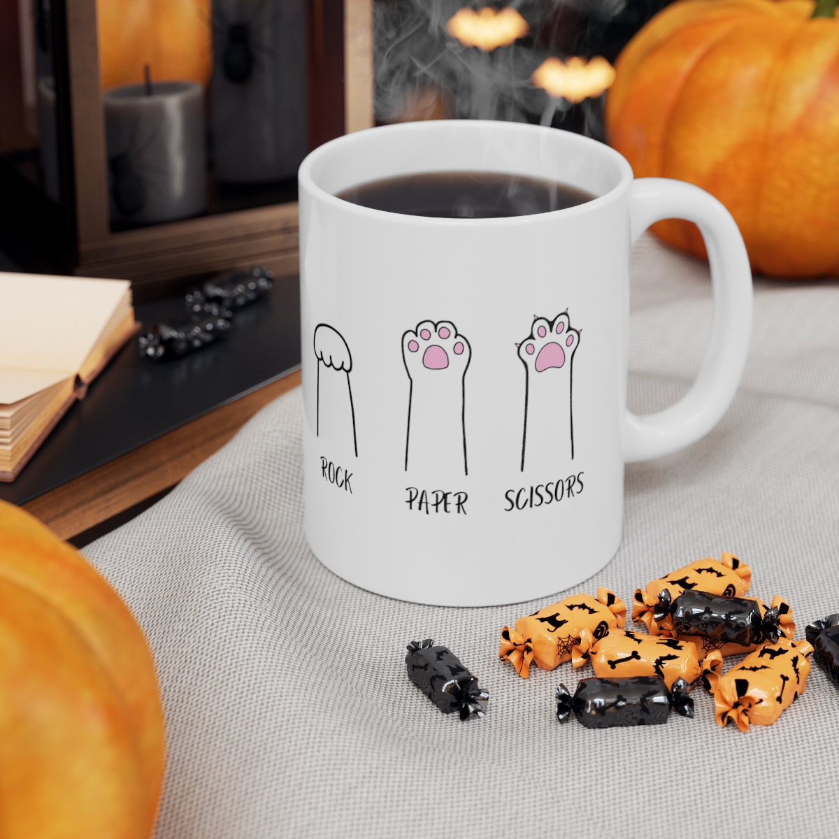 Cat Rock Paper Scissors-Funny MUG for Cat Lover Ceramic Mug.