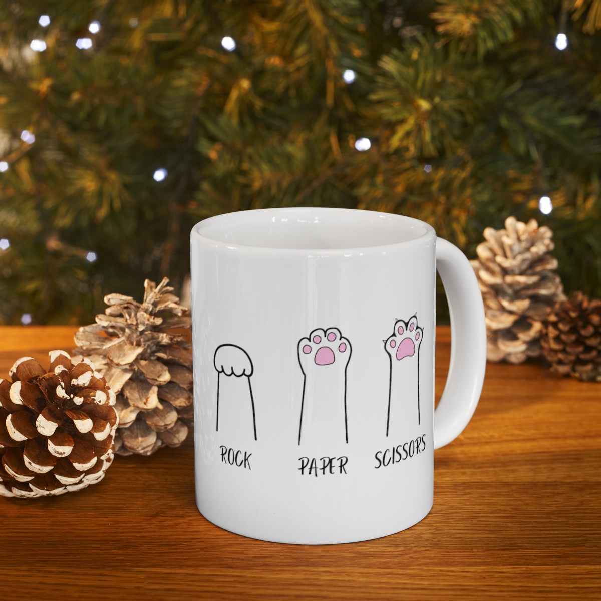 Cat Rock Paper Scissors-Funny MUG for Cat Lover Ceramic Mug.