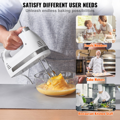 VEVOR Electric Hand Mixer, 5-Speed, 250 Watt Portable Electric Handheld Mixer, with Turbo Boost Beaters Dough Hooks Whisk Storage Case, Baking Supplies for Whipping Mixing Egg Cookie Cake Cream Batter