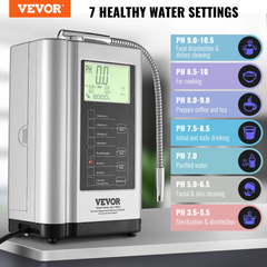 VEVOR Alkaline Water Ionizer Machine, pH 3.5-10.5 Alkaline Acidic Hydrogen Water Purifier, 7 Water Settings Home Filtration System, Up to -650mV ORP, 8000L Per Filter, Auto-Cleaning, White