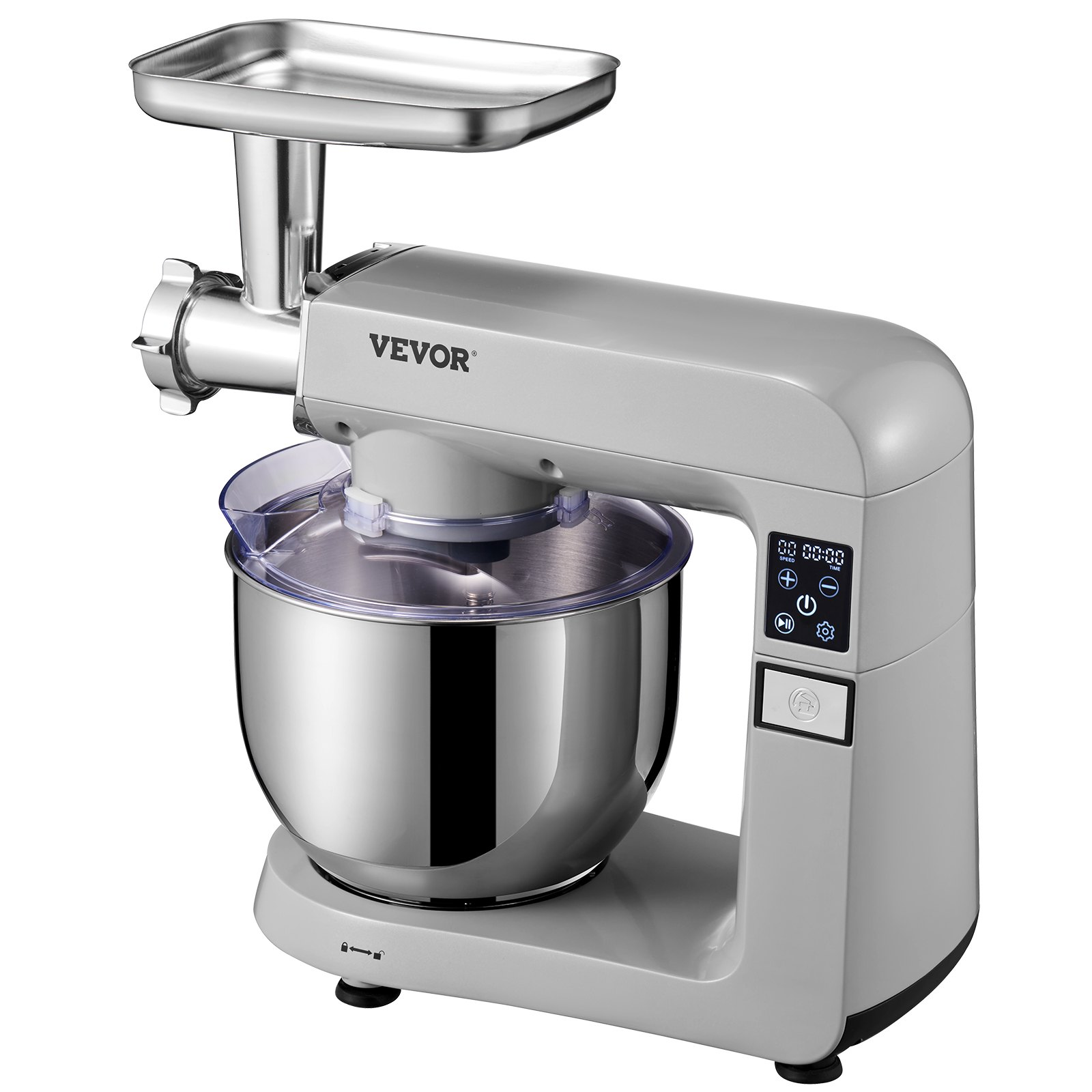 VEVOR 6 in 1 Stand Mixer, 450W Multifunctional Electric Mixer with Tilt-Head, 6 Speeds and LCD Screen Timing, 7.4Qt Stainless Bowl, Dough Hook, Flat Beater, Whisk, Scraper, Grinder, Stuffer, Slicer