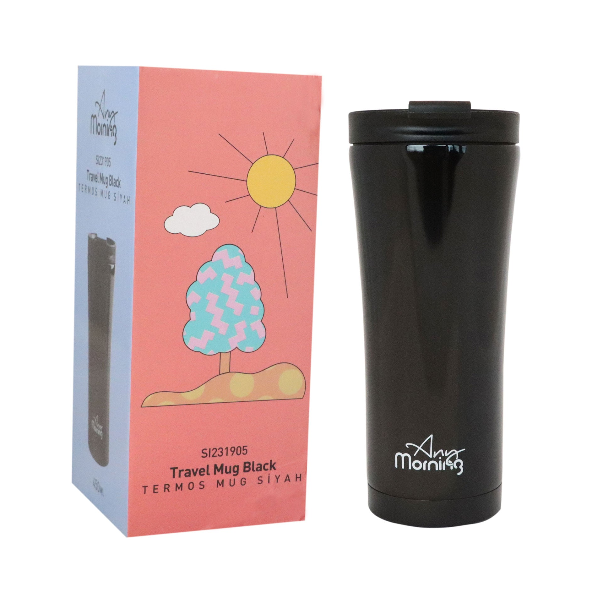 Any Morning SI231905 Travel Mug, 15 oz, Black