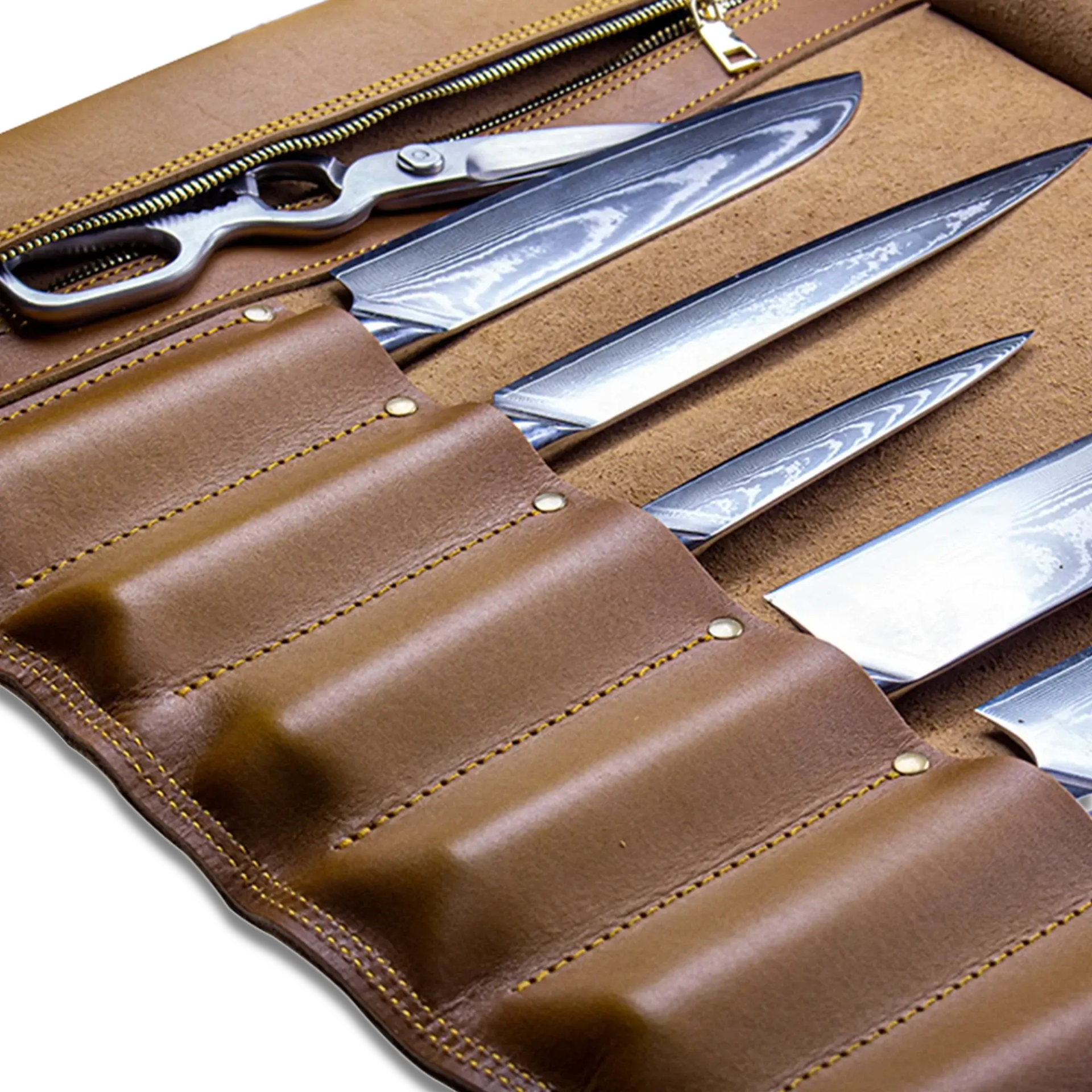 Ginza Steel Full Grain Leather | Vagabond Knife Roll knives Not Included.