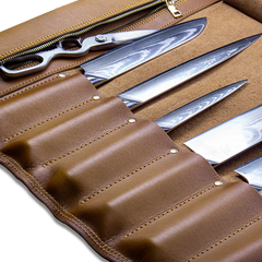 Ginza Steel Full Grain Leather | Vagabond Knife Roll knives Not Included.