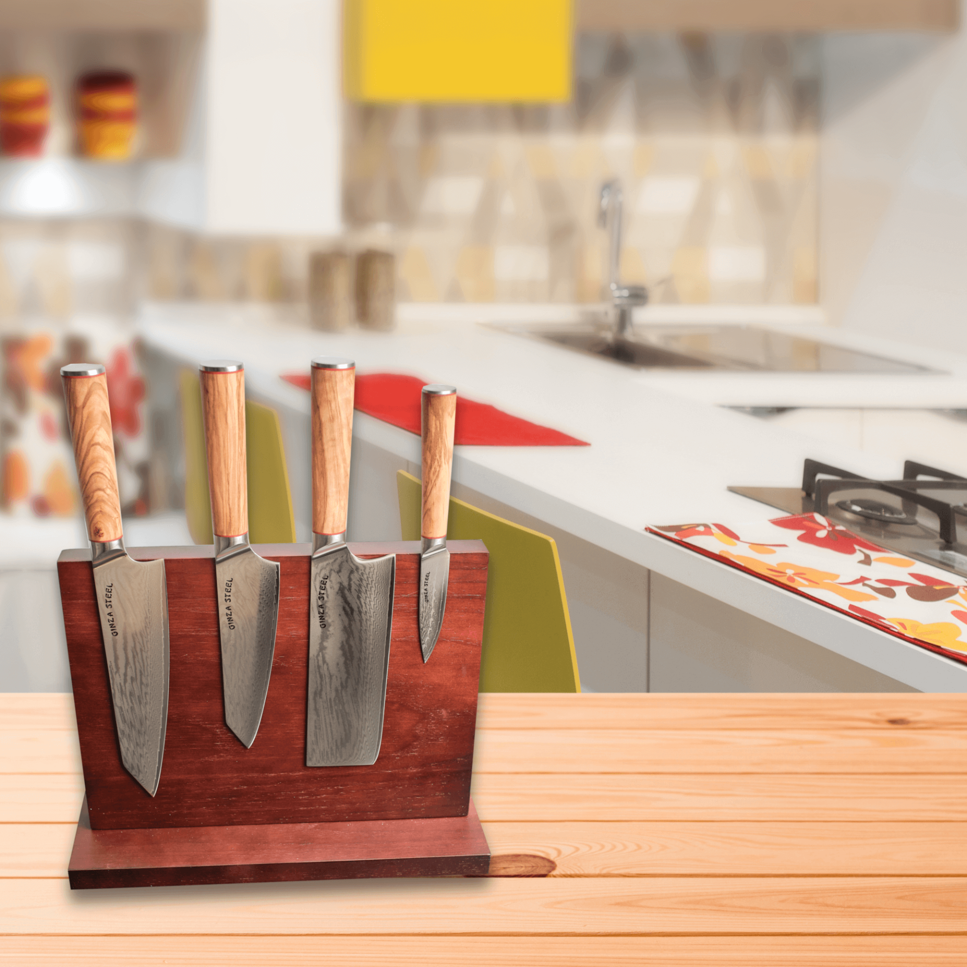 KC Series |Mia Five - Essential 5 pcs Knife set | 4 Knives with Magnetic Wood Block