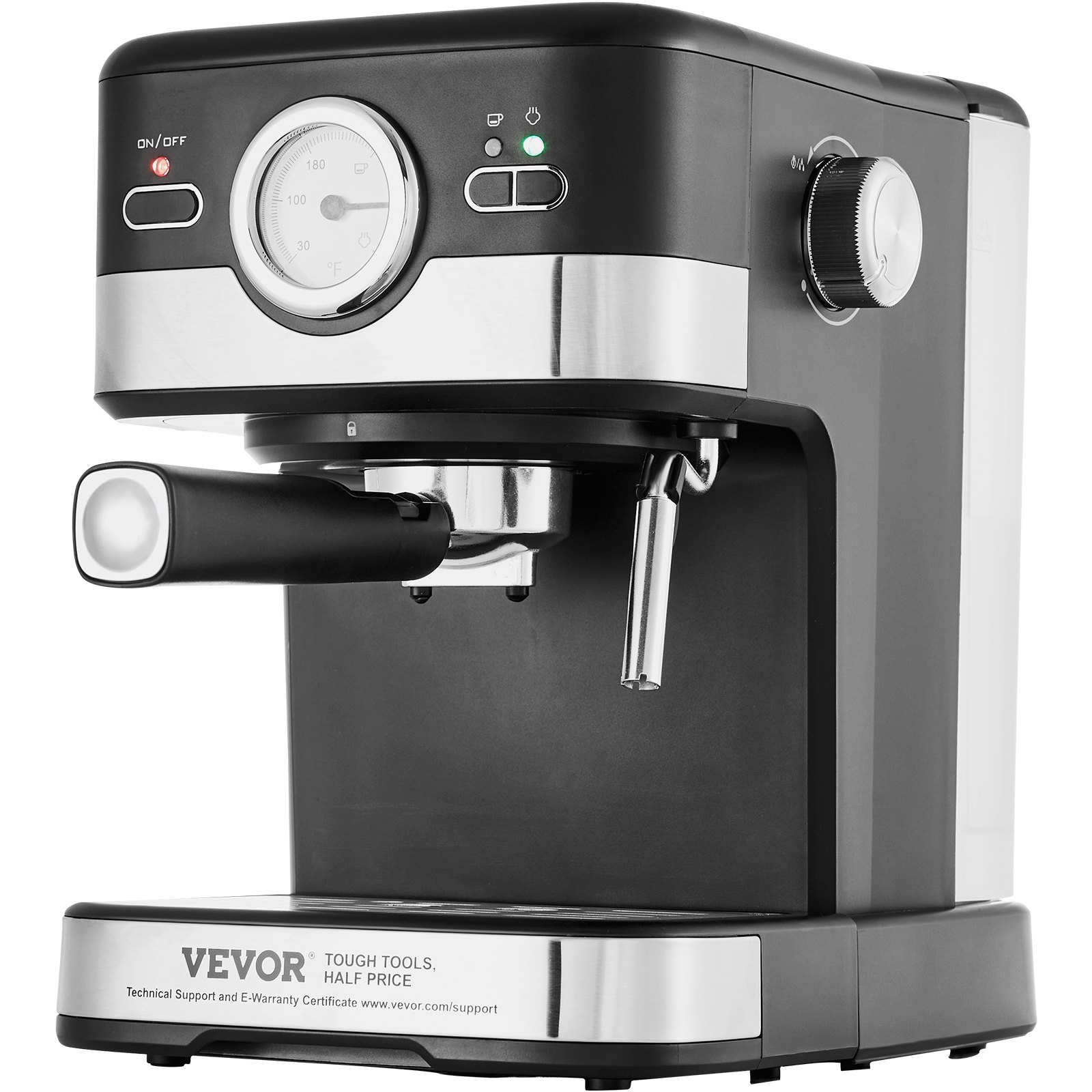 VEVOR Espresso Machine, 15 Bar Semi-Automatic Espresso Maker with Milk Frother Steam Wand for Latte and Cappuccino, Professional Coffee Maker with Temp Gauge & Removable Water Tank, NTC Control System