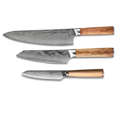 MIA THREE | Essential THREE Piece Chef Knife Set | AUS10 Damascus Steel