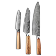 MIA THREE | Essential THREE Piece Chef Knife Set | AUS10 Damascus Steel