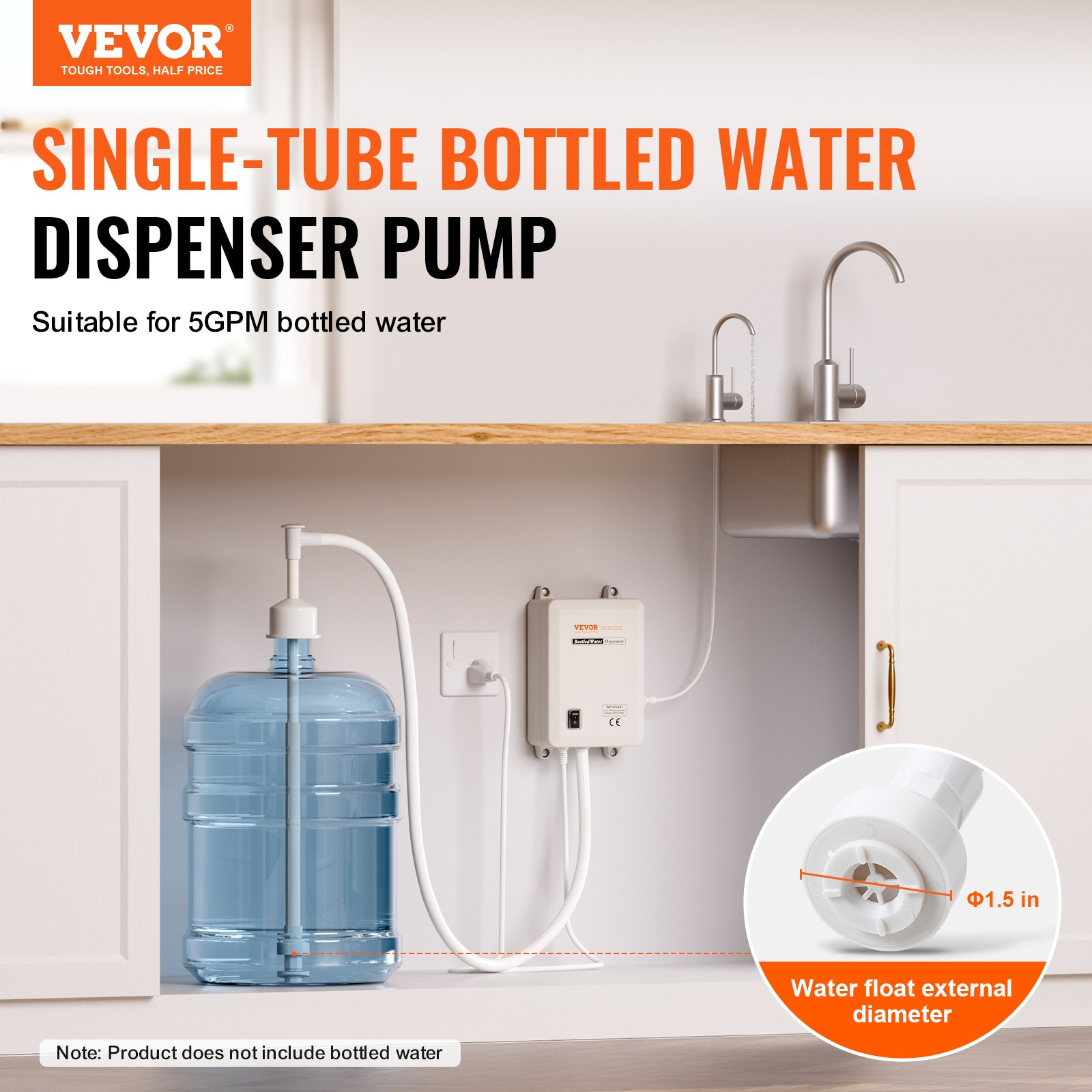 VEVOR Bottled Water Dispensing Pump System,110V 20ft US Plug High Flow Bottled Water Pump with Single Inlet , Bottled Water System for Home Kitchen Office Bar Coffee Brewer Ice-Maker Refrigerator