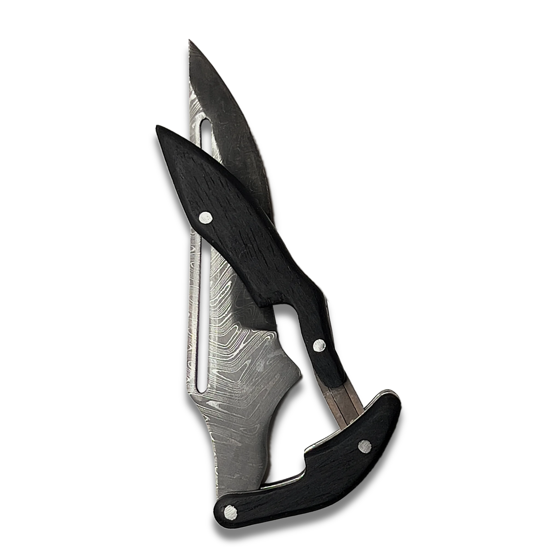 Ginza Steel - X Fold-Stealth Damascus Steel Blade Folding Knife Ebony Handle