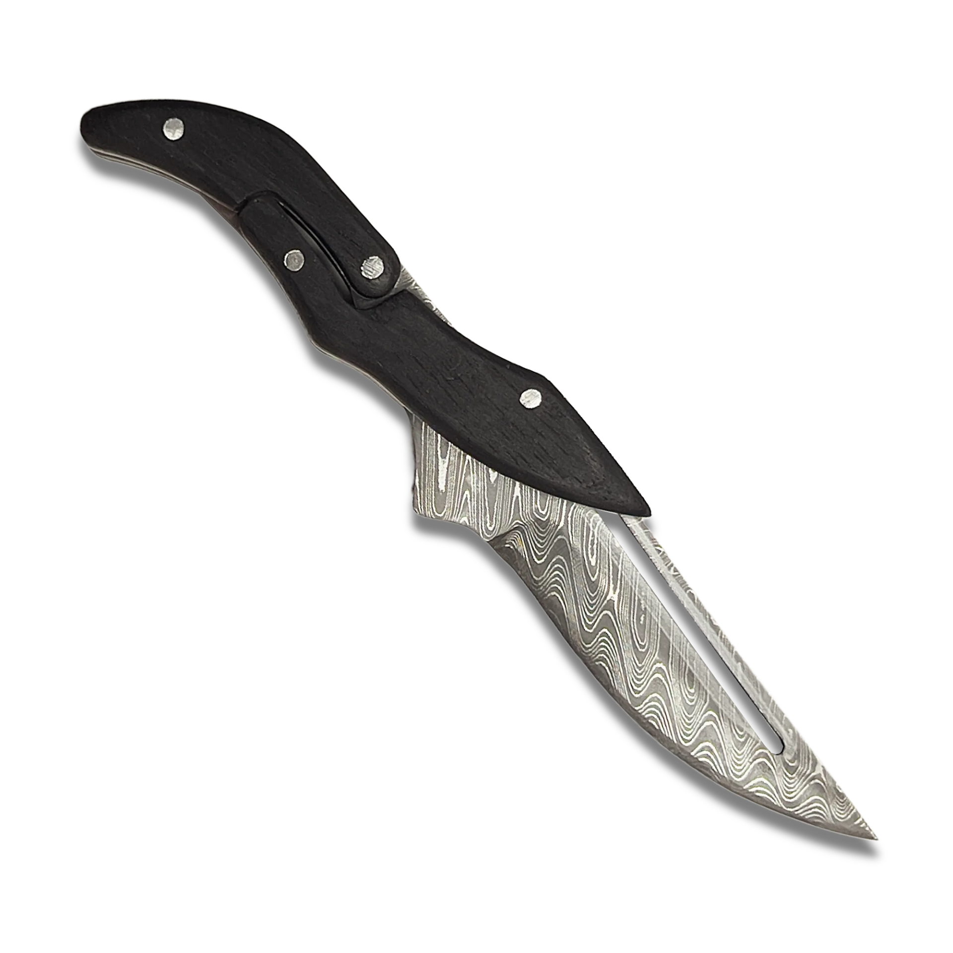 Ginza Steel - X Fold-Stealth Damascus Steel Blade Folding Knife Ebony Handle