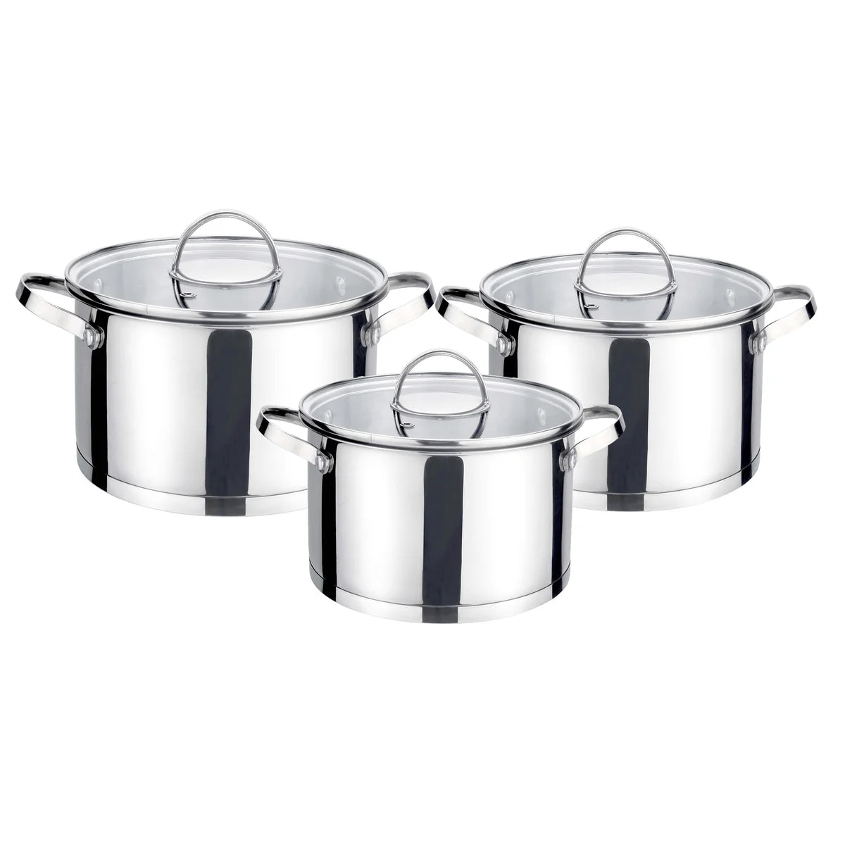 6-Piece Polished Stainless Steel Cookware Set with Lids 1.9QT, 2.7QT, 3.6QT