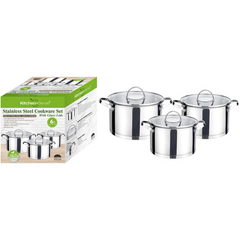 6-Piece Polished Stainless Steel Cookware Set with Lids 1.9QT, 2.7QT, 3.6QT