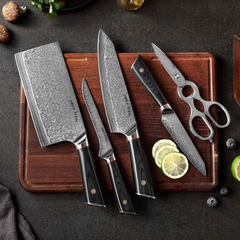 Hagakure Six | Essential 6 pcs Knife set | 4 Knives, 1 Shears with Wood Block