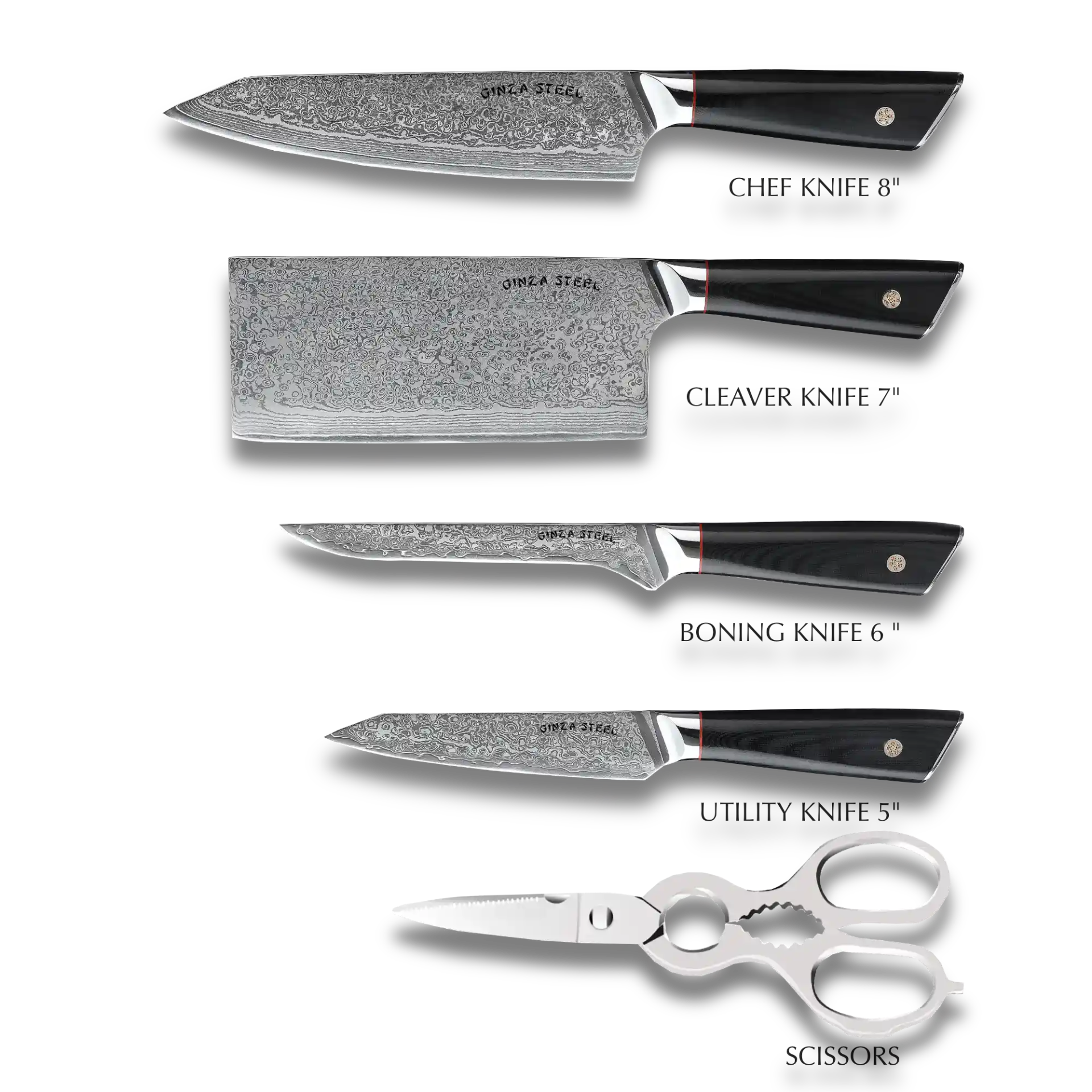 Hagakure Six | Essential 6 pcs Knife set | 4 Knives, 1 Shears with Wood Block