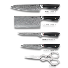 Hagakure Six | Essential 6 pcs Knife set | 4 Knives, 1 Shears with Wood Block