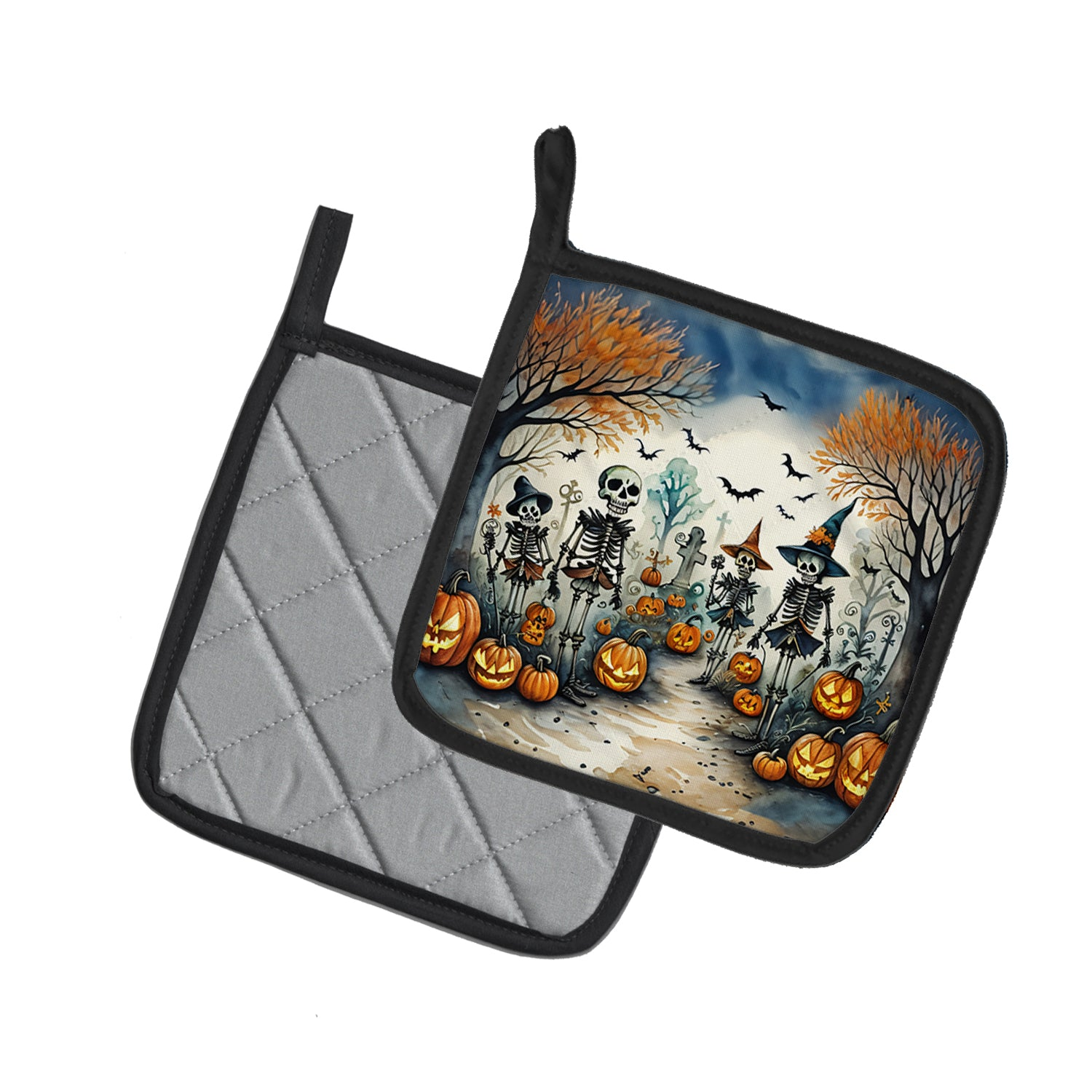 Calacas Skeletons Spooky Halloween Pair of Pot Holders.