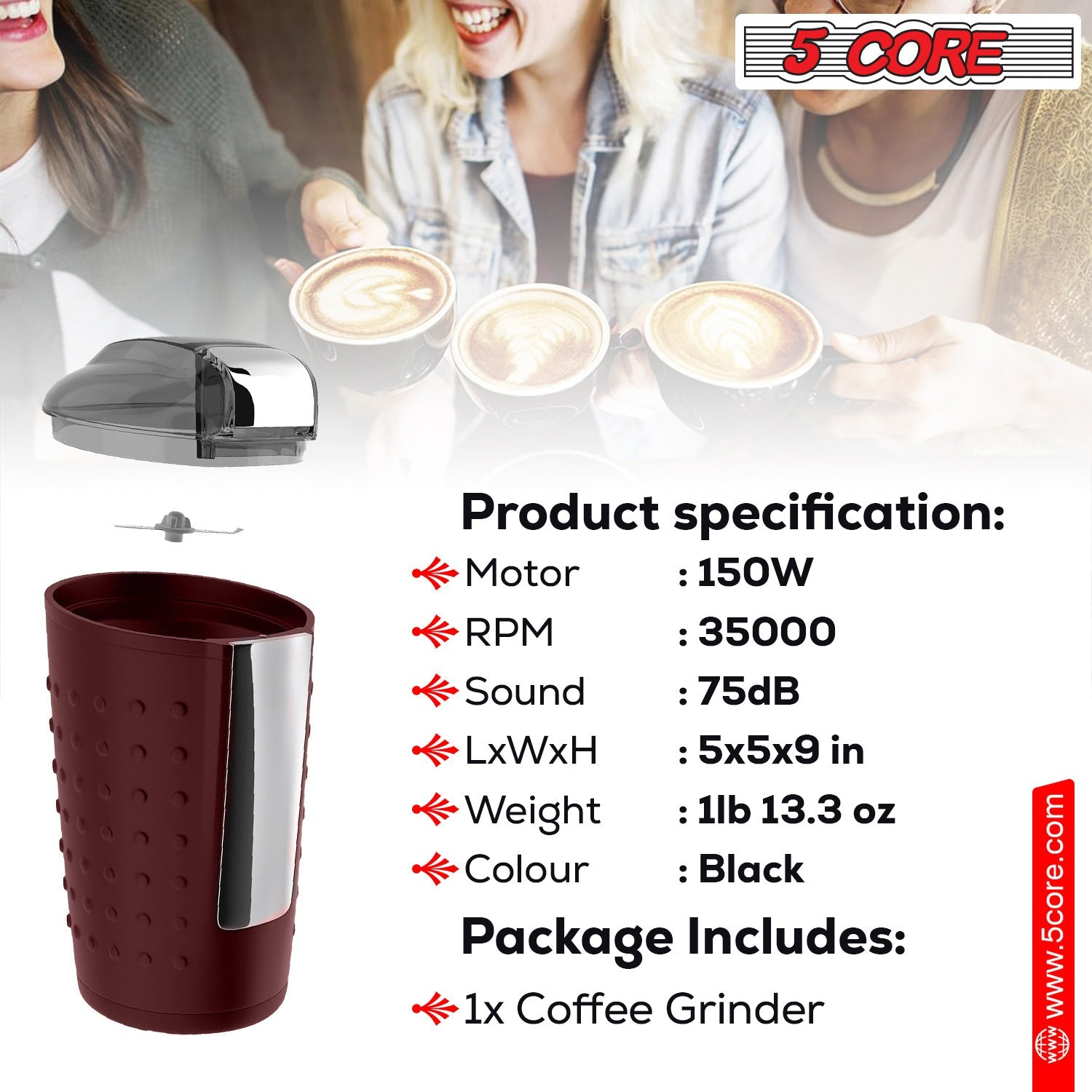 5Core Coffee Grinder 85 Gram Capacity 150W Electric Bean Spice Grinder