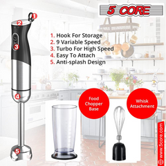 5Core Immersion Hand Blender 400W Stick Handheld Mixer Kitcchen Electric Whisk