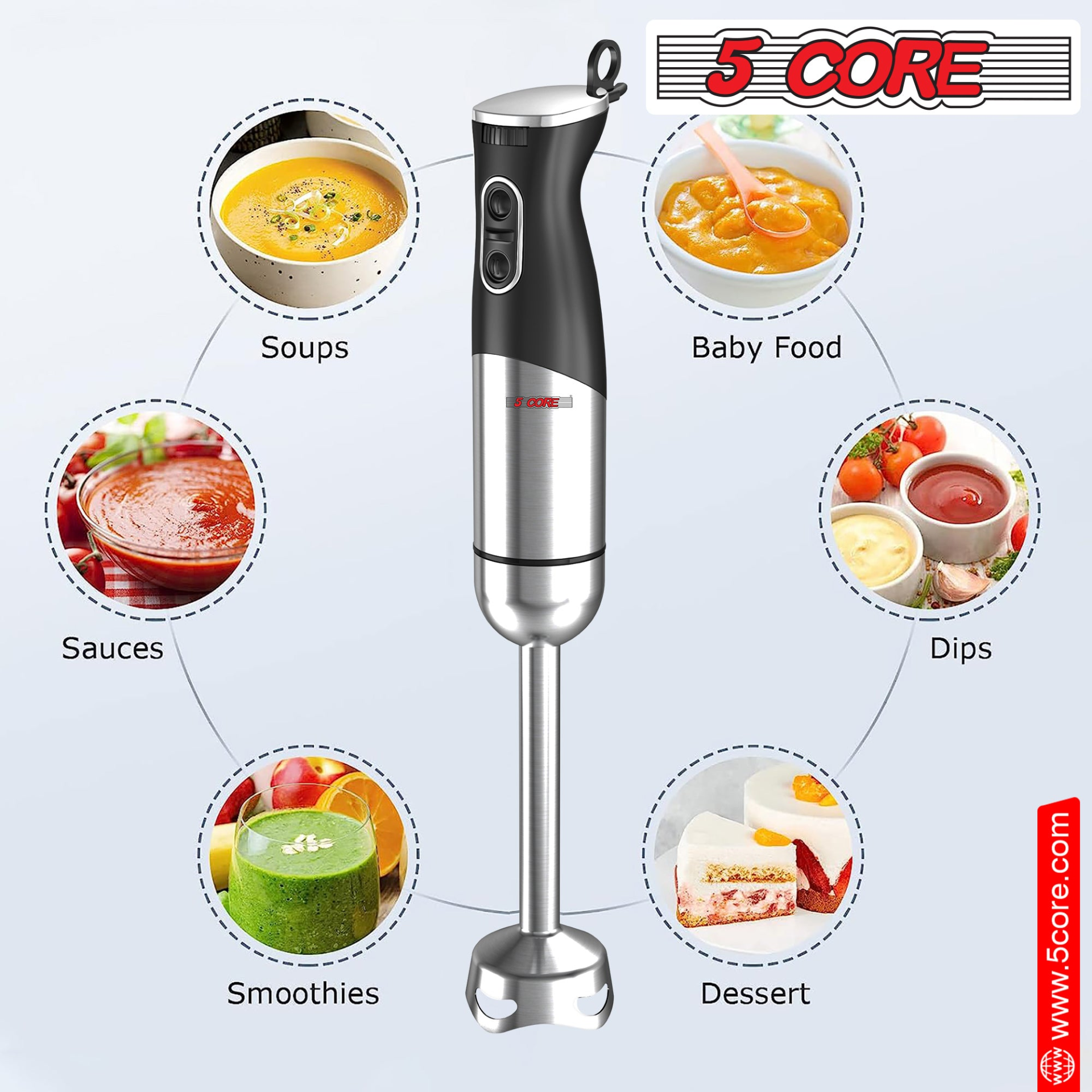 5Core Immersion Hand Blender 400W Stick Handheld Mixer Kitcchen Electric Whisk