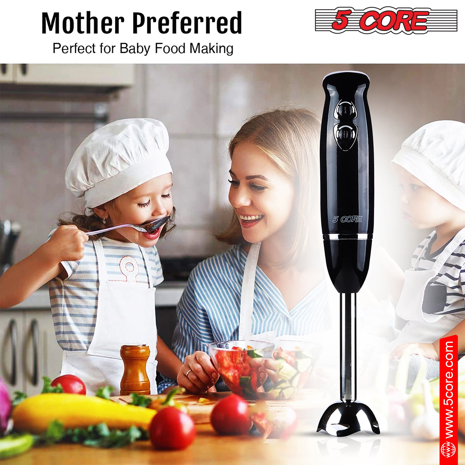 5Core Immersion Hand Blender 500W Stick Handheld Mixer Kitchen Electric Whisk