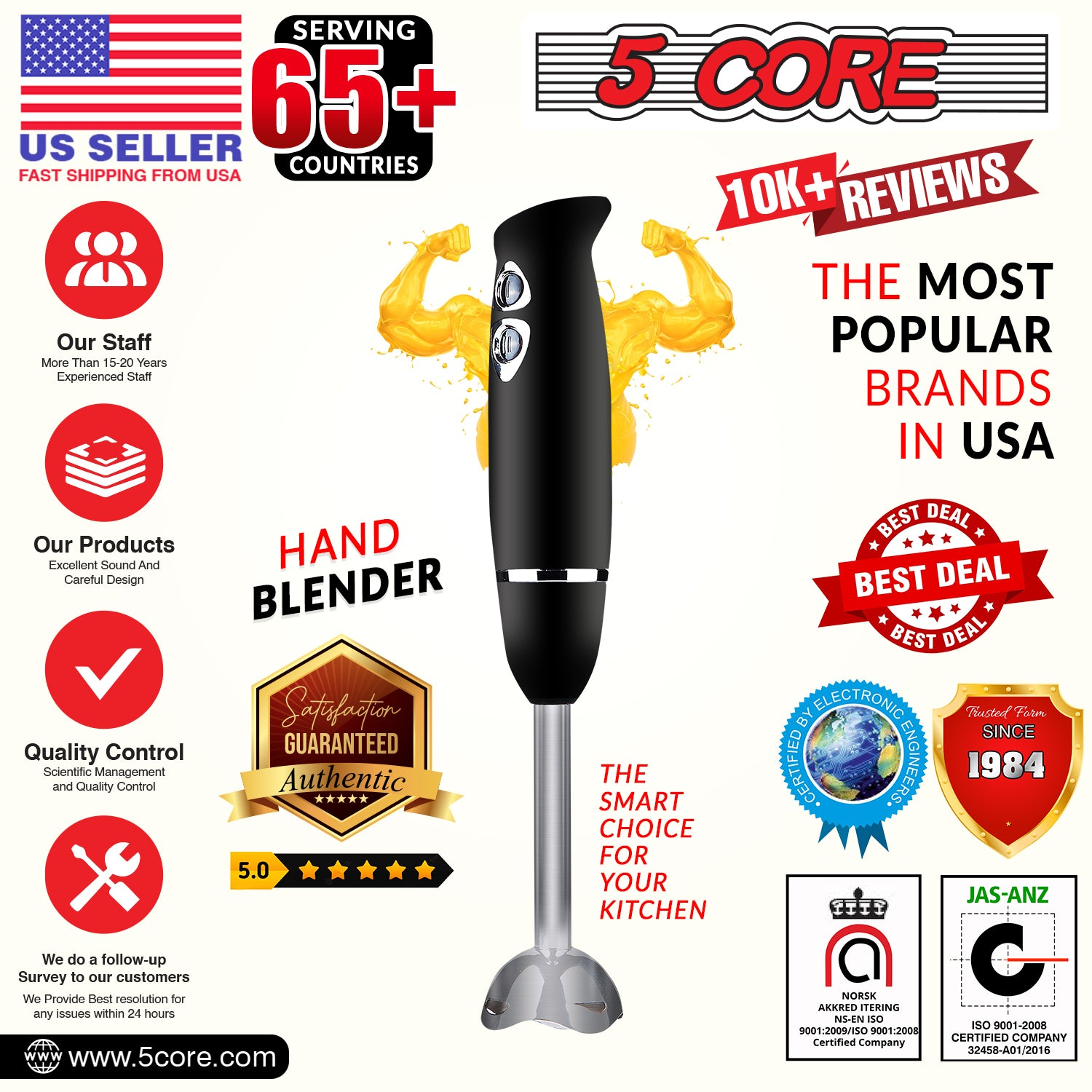 5Core Immersion Hand Blender 500W Stick Handheld Mixer Kitchen Electric Whisk