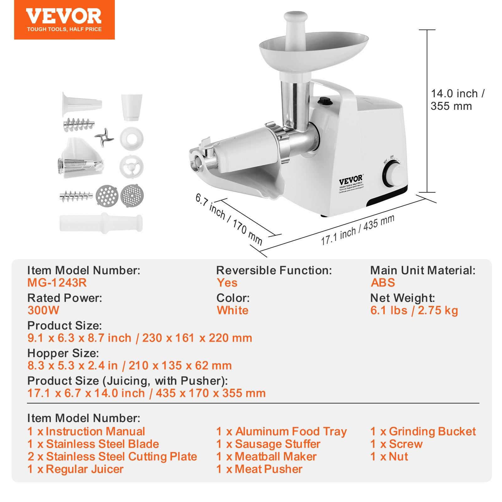 VEVOR 4 LBS/Min Electric Tomato Strainer 300W Tomato Sauce Maker Machine Home