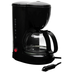 12V Coffee Maker with Glass Carafe Reusable Filter 20oz Capacity Black.