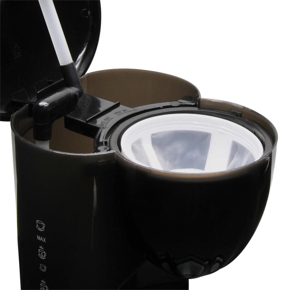 12V Coffee Maker with Glass Carafe Reusable Filter 20oz Capacity Black.