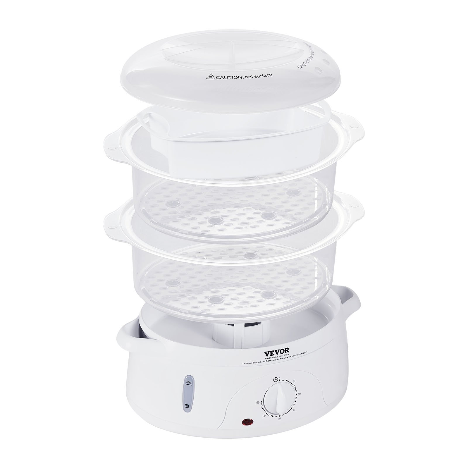 VEVOR Electric Food Steamer, 7.4Qt/7L Electric Vegetable Steamer with 2-Tier Stackable Trays, 800W Food-Grade Food Steamer for Cooking with 60-Min Timer, Auto Shut-Off and Boil Dry Protection