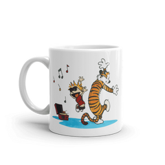 Calvin and Hobbes Dancing with Record Player Mug.