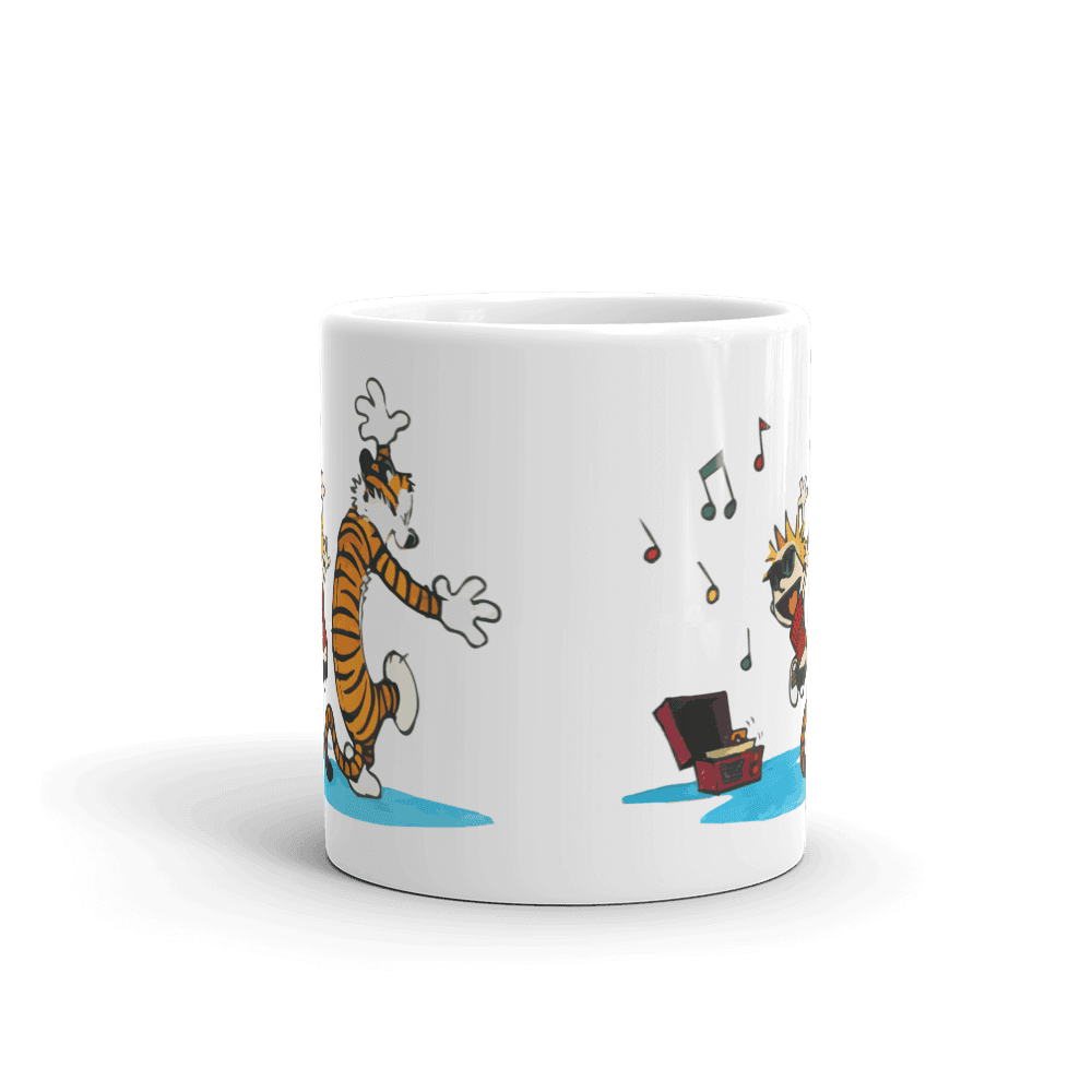 Calvin and Hobbes Dancing with Record Player Mug.