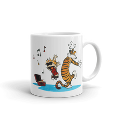 Calvin and Hobbes Dancing with Record Player Mug.